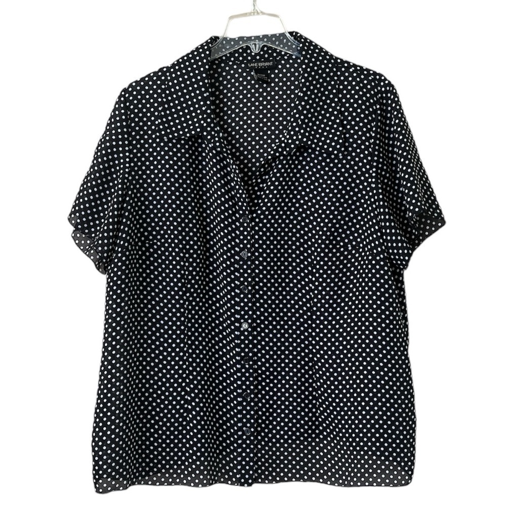 Lane Bryant Button-down Blouse black White Polkadots Size 18/20 Short Sleeve